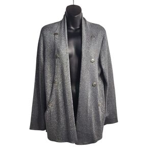 Christopher & Banks Womens Gray Silver Metallic Open Front Sweater Cardigan Sz L